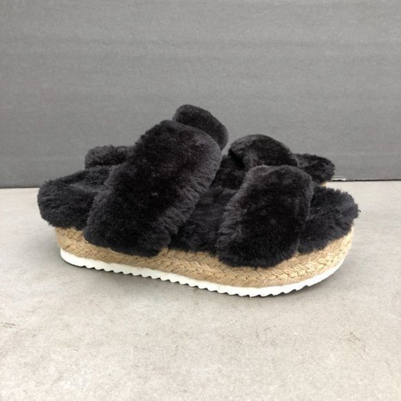 Steve Madden Katana Women's black faux fur slides size 6.5 - Picture 2 of 6